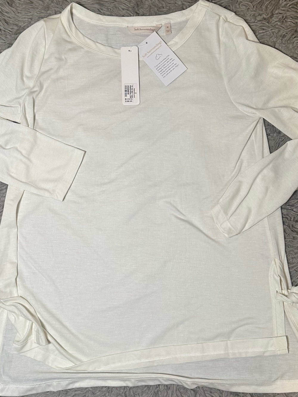 NWT Soft Surroundings White Long Sleeve Side Tie Top Women’s M $69.95